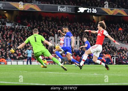 London, ENGLAND - 27. FEBRUAR Youssef El-Arabi von Olympiacos im Einsatz während des UEFA Europa League-Spiels zwischen Arsenal und Olympiacos F.C. im Emirates-Stadion, London am Donnerstag, 27. Februar 2020. (Credit: Ivan Yordanov   MI News)nur redaktionelle Verwendung Credit: MI News & Sport /Alamy Live News Stockfoto