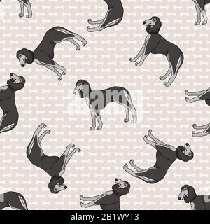 Handgezeichnetes süßes saluki Breed Dog nahtloses Vektormuster. Reinrassige Haushunde auf Pfote im Hintergrund. Hundeliebhaber Haustierstube Haustier im Überdruck Stock Vektor