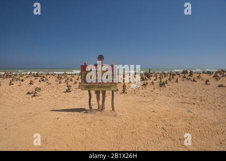 Memorial Felsen in Punta Gallinas, der Nordspitze Südamerikas, Guajira-Halbinsel, Kolumbien Stockfoto