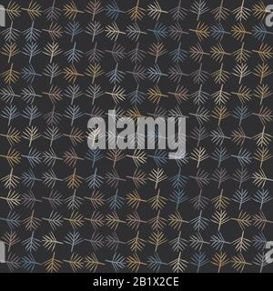 Vektortextur mit Mosaikeffekt aus dunklem Blatt. Maskulin geometrisches Muster mit nahtloser Melange. Handgezeichnet variierte unregelmäßiger Farnhintergrund. Strukturiert Stock Vektor