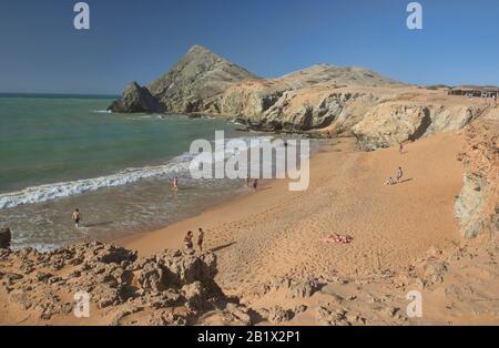 Wunderschöner Strand von Pilón De Azúcar, Cabo de la Vela, Halbinsel Guajira, Kolumbien Stockfoto