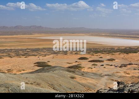 Blick auf die Wüste vom Cerro Pilón De Azúcar, Cabo de la Vela, Guajira-Halbinsel, Kolumbien Stockfoto