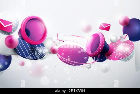 Abstrakte geometrische 3D-Effektkompositionen mit Marketing, Digital Marketing. Marketingkonzept für Werbung. Werbesymbole für Geschäftsmedien Stock Vektor