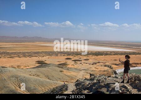 Blick auf die Wüste vom Cerro Pilón De Azúcar, Cabo de la Vela, Guajira-Halbinsel, Kolumbien Stockfoto