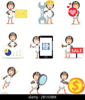 Figur der Frau als Gans für die Balletttheatershow gekleidet. Stock Vektor