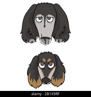 Niedlicher Cartoon saluki Welpe und Hund Gesicht Rasse Vektor Clipart. Stammbaum Zwingerdoggie Rasse für Hundefreunde. Reinrassige Haus-Zimmer für Haustierzimmer Stock Vektor