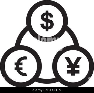 Dollar Euro Yen Download Icon Template schwarz Farbe editierbar. Dollar Euro Yen Download Symbol Flat Vector Illustration für Grafik und Web-Design. Stock Vektor