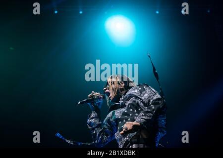 Washington, USA. Februar 2020. Swae Lee, Rapper und Mitglied des Rap-Duos Rae Sremmurd, tritt am 27. Februar 2019 im Rahmen der Post Malone Runaway Tour in der Capital One Arena in Washington, DC auf. (Graeme Sloan/Sipa USA) Credit: SIPA USA/Alamy Live News Stockfoto