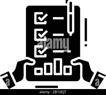 Tägliches Kontrollkästchen schwarzes Symbol, Konzeptabbildung, Vektor-Flachsymbol, Glyph-Zeichen. Stock Vektor