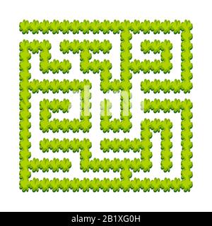 Abstraktes quadratisches Labyrinth - grüner Garten, Sträucher. Spiel für Kinder. Puzzle für Kinder. Ein Eingang, ein Ausgang. Labyrinth-Rätsel. Vektorgrafiken Stock Vektor
