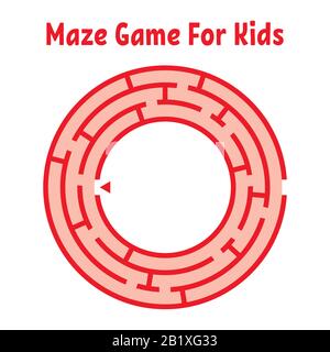 Abstraktes Rundlabyrinth. Spiel für Kinder. Puzzle für Kinder. Ein Eingang, ein Ausgang. Labyrinth-Rätsel. Flache Vektorgrafiken isoliert auf weißem Hintergrund Stock Vektor