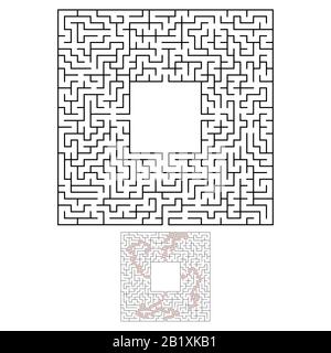 Schwarzes quadratisches Labyrinth mit ein- und Ausgang. Ein interessantes und nützliches Spiel für Kinder. Einfache flache Vektorgrafiken isoliert auf weißem Hintergrund. W Stock Vektor