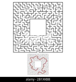 Schwarzes quadratisches Labyrinth mit ein- und Ausgang. Ein interessantes und nützliches Spiel für Kinder. Einfache flache Vektorgrafiken isoliert auf weißem Hintergrund. W Stock Vektor