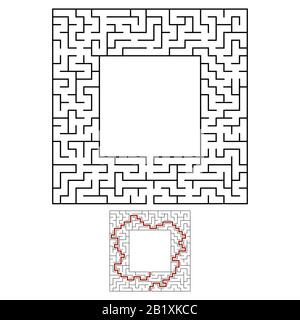 Schwarzes quadratisches Labyrinth mit ein- und Ausgang. Ein interessantes und nützliches Spiel für Kinder. Einfache flache Vektorgrafiken isoliert auf weißem Hintergrund. W Stock Vektor