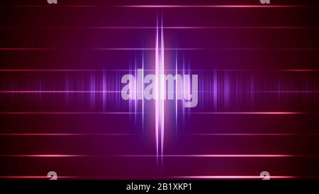 Abstrakte digitale Klangwelle auf dem gestreiften Hintergrund mit Lichtsignalen. 2D-Abbildung. Stockfoto