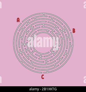 Abstraktes Rundlabyrinth. Spiel für Kinder. Kinderrätsel. Viele Eingänge, ein Ausgang. Labyrinth-Rätsel. Einfache, auf Colo isolierte Vektor-Darstellung Stock Vektor