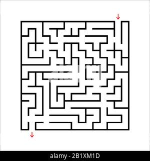 Schwarzes quadratisches Labyrinth. Ein interessantes und nützliches Spiel für Kinder. Kinderrätsel mit einem Eingang und einem Ausgang. Labyrinth-Rätsel. Einfacher flacher Vektor Stock Vektor