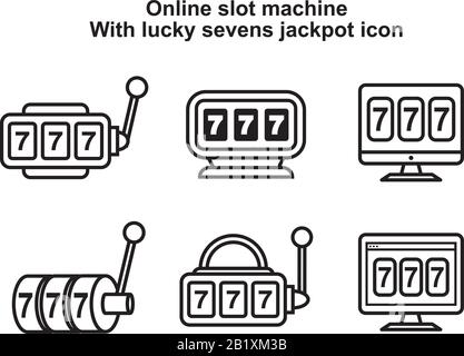 Online-Spielautomat mit Lucky Sevens Jackpot Icon Template schwarz Farbe editierbar Online-Spielautomat mit Lucky Sevens Jackpot Icon Symbol Flat Vecto Stock Vektor