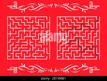 Abstraktes quadratisches Labyrinth. Spiel für Kinder. Puzzle für Kinder. Ein Eingang, ein Ausgang. Labyrinth-Rätsel. Flache Vektorgrafiken isoliert auf der Rückseite der Farbe Stock Vektor