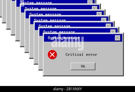 Kritischer Fehler. Bildschirm mit Systemmeldung - Alter Stil. Virus-Popup-Symbol. Vektor-pc-Warnung. Pixelschnittstelle Stock Vektor