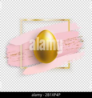 Goldenes Osterei auf dem Goldplatz mit rosafarbenen Blots auf transparentem Hintergrund. Grunge. Oster-Banner. Stock Vektor