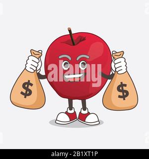 Ein Bild der figur des apple Cartoon-Maskottchens, das Geldbeutel hält Stockfoto