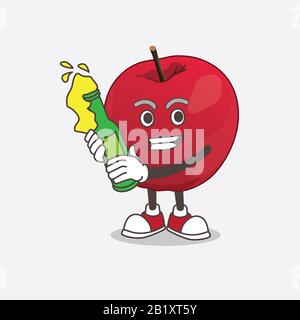 Ein Bild der figur des apple Cartoon-Maskottchens, das ein Bier hält Stockfoto