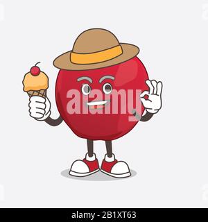 Ein Bild der figur des apple Cartoon Maskottchens, das Eis hält Stockfoto
