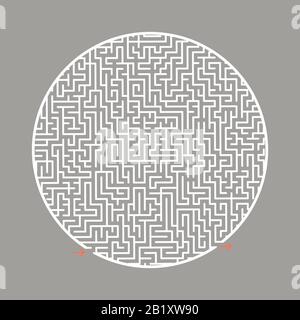 Schwieriges rundes Labyrinth. Spiel für Kinder und Erwachsene. Puzzle für Kinder. Labyrinth-Rätsel. Flache Vektorgrafiken isoliert auf Farbhintergrund Stock Vektor