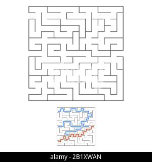 Abstraktes quadratisches Labyrinth. Spiel für Kinder. Puzzle für Kinder. Labyrinth-Rätsel. Schwarze flache Vektorgrafiken isoliert auf weißem Hintergrund. Mit answe Stock Vektor