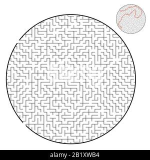 Schwieriges rundes Labyrinth. Spiel für Kinder und Erwachsene. Puzzle für Kinder. Labyrinth-Rätsel. Flache Vektorgrafiken isoliert auf weißem Hintergrund. Stock Vektor