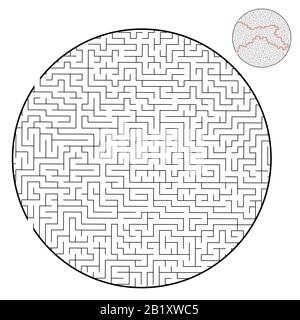 Schwieriges rundes Labyrinth. Spiel für Kinder und Erwachsene. Puzzle für Kinder. Labyrinth-Rätsel. Flache Vektorgrafiken isoliert auf weißem Hintergrund. Stock Vektor