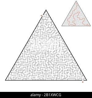 Schwieriges, dreieckiges Labyrinth. Spiel für Kinder und Erwachsene. Puzzle für Kinder. Ein Eingang, ein Ausgang. Labyrinth-Rätsel. Flache Vektorgrafik i Stock Vektor