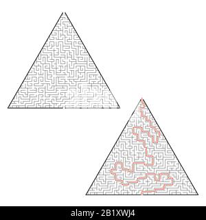 Schwieriges, dreieckiges Labyrinth. Spiel für Kinder und Erwachsene. Puzzle für Kinder. Ein Eingang, ein Ausgang. Labyrinth-Rätsel. Flache Vektorgrafik i Stock Vektor
