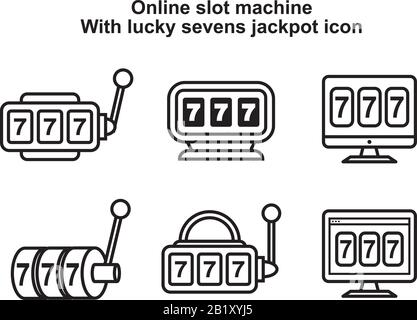 Online-Spielautomat mit Lucky Sevens Jackpot Icon Template schwarz Farbe editierbar Online-Spielautomat mit Lucky Sevens Jackpot Icon Symbol Flat Vecto Stock Vektor