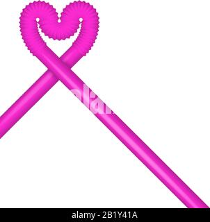 Herzform aus rosafarbenen Trinkhalmen. 3D-Vektorgrafiken isoliert auf Weiß. Stock Vektor
