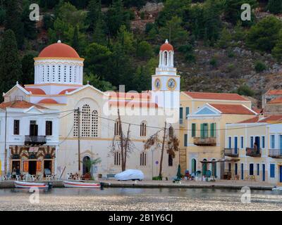Abendstimmung auf der Insel Meis, auch Kastellorizo, Agios-Nikolaos-Kirche, Insel Meis, Griechenland genannt Stockfoto