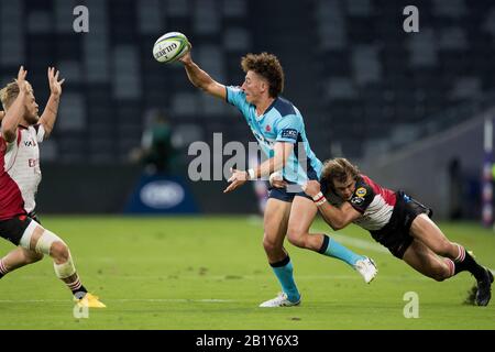 Sydney, Australien. Februar 2020. Mark Nawaqanitawase von Waratahs Angriffen während des Super-Rugby-Spiels zwischen NSW Waratahs und Emirates Lions im Bankwest Stadium, Sydney, Australien am 28. Februar 2020. Foto von Peter Dovgan. Nur redaktionelle Nutzung, Lizenz für kommerzielle Nutzung erforderlich. Keine Verwendung bei Wetten, Spielen oder einer einzelnen Club-/Liga-/Spielerpublikationen. Kredit: UK Sports Pics Ltd/Alamy Live News Stockfoto