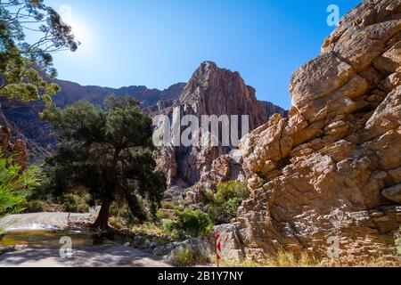 Die Swartberg Pass Road (R328) durchschneidet die atemberaubende Berglandschaft in der kleinen Karoo, Provinz Westkap-Provinz, Südafrika Stockfoto