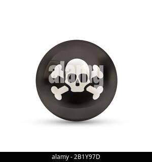 Piratenfahne mit Totenkopf und Knochen als Hochglanz projiziert Kugel auf weißem Hintergrund Stock Vektor