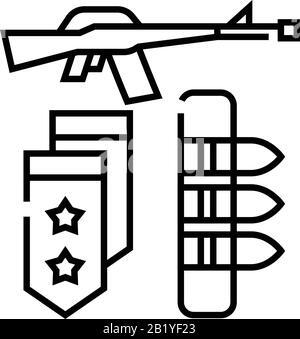 Symbol Militärwaffenlinie, Konzeptzeichen, Konturvektorabbildung, lineares Symbol. Stock Vektor