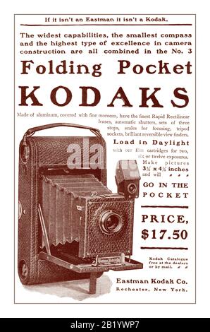 KODAK Jahrgang 1900 sepia Presse Werbung für eine klappbare Tasche Nr. 3 "kodaks" bei $ 17.50 von Eastman Kodak in Rochester NY USA Stockfoto