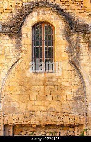 Gehauene Stein mittelalterlichen Details Sarlat Catherderal Dordogne Frankreich Stockfoto