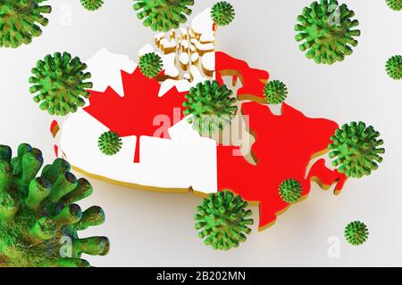 Ansteckende HIV-AIDS, Flur oder Coronavirus mit Canada Map. Coronavirus von Chine. 3D-Rendering Stockfoto