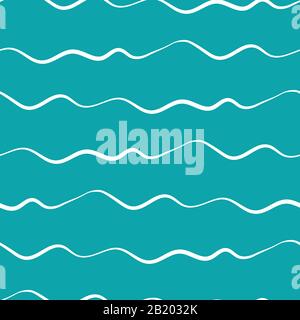 Wellenlinien nahtloser Hintergrund des Vektormusters. Dünne handgezeichnete, ungleichmäßige Wasserwellen im Dotle-Stil. Abstrakter mariner geometrischer Streifen Stock Vektor