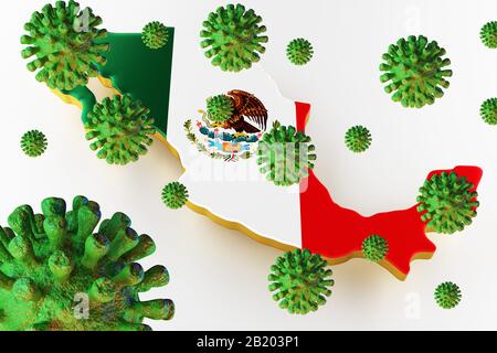 Ansteckende HIV-Aids, Flur oder Coronavirus mit Maxico-Karte. Coronavirus von Chine. 3D-Rendering Stockfoto