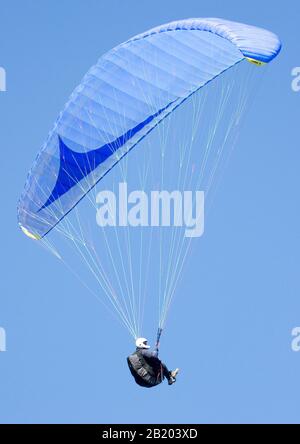 Paragliding in einem klaren blauen Himmel an einem Sommertag Stockfoto
