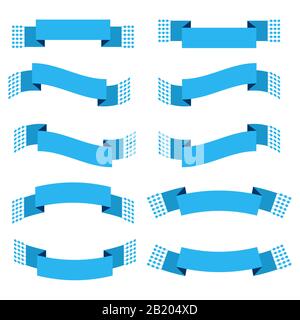 Set mit 10 flachen, blau isolierten Bandbannern. Geeignet für die Konstruktion. Stock Vektor