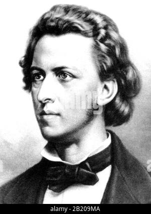 Vintage-Porträt des polnischen Komponisten und Pianisten Frederic Chopin (1810 - 1849). Details aus einem Druck von ca. 1902 von W L Haskell. Stockfoto