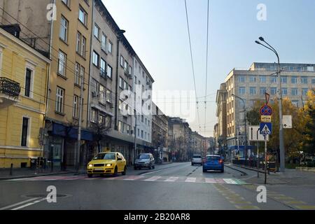 Fahren Sie durch die Stadt Sofia, die Hauptstadt Bulgariens. Stockfoto